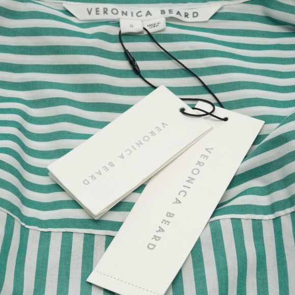 Veronica Beard  - Claude Striped Asymmetric Button-front Cotton Top - Picture 6 of 13